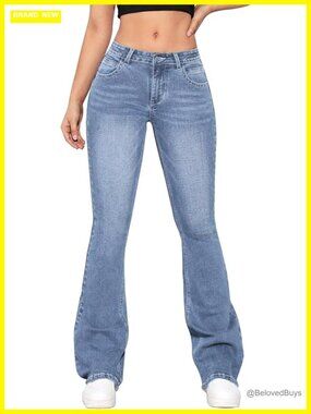 Low Waisted Flared Jeans Stretch Denim Bell Bottom Pants Vintage Retro